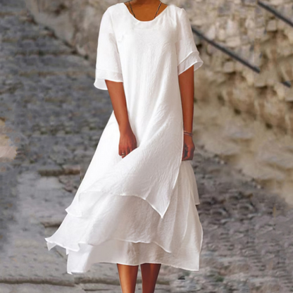 Robe midi femme à col rond et ourlet irrégulier