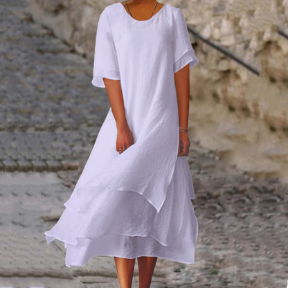 Robe midi femme à col rond et ourlet irrégulier
