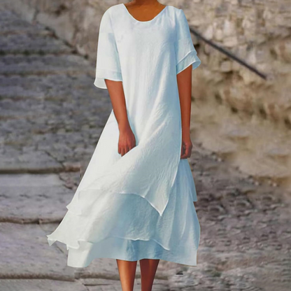 Robe midi femme à col rond et ourlet irrégulier