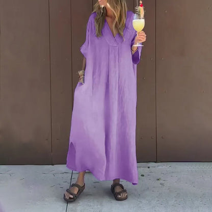 Robe fluide décontractée à col en V pour femmes