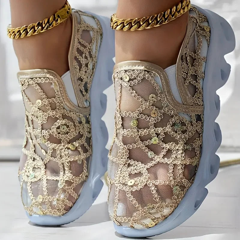 Promotions estivales🌴 Mocassins brodés en maille pour l'été