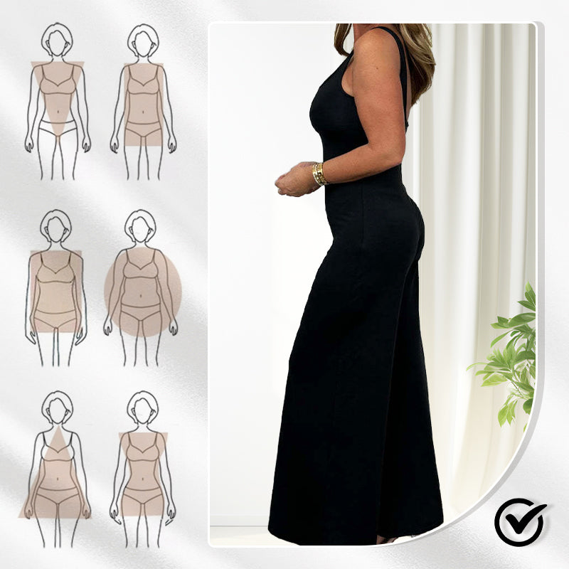 Combinaison Sexy Femme à Col U et Dos Nu, à Jambes Larges