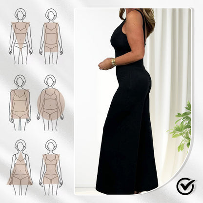 Combinaison Sexy Femme à Col U et Dos Nu, à Jambes Larges