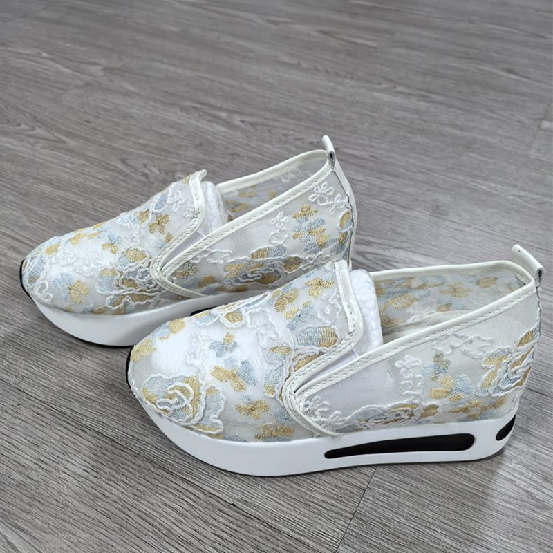 🔥Promotions du début de l'été 🔥Chaussures de sport orthopédiques en maille respirante translucide imprimée à hauteur intérieure pour femmes