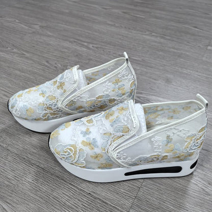 🔥Promotions du début de l'été 🔥Chaussures de sport orthopédiques en maille respirante translucide imprimée à hauteur intérieure pour femmes