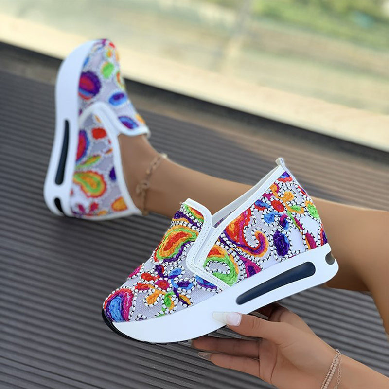 🔥Promotions du début de l'été 🔥Chaussures de sport orthopédiques en maille respirante translucide imprimée à hauteur intérieure pour femmes