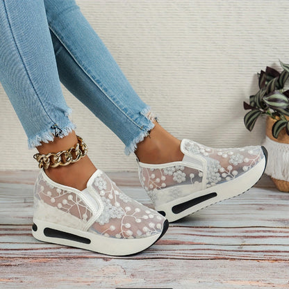 🔥Promotions du début de l'été 🔥Chaussures de sport orthopédiques en maille respirante translucide imprimée à hauteur intérieure pour femmes