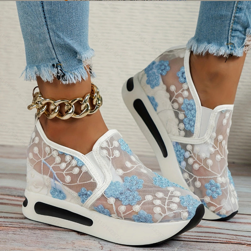 🔥Promotions du début de l'été 🔥Chaussures de sport orthopédiques en maille respirante translucide imprimée à hauteur intérieure pour femmes