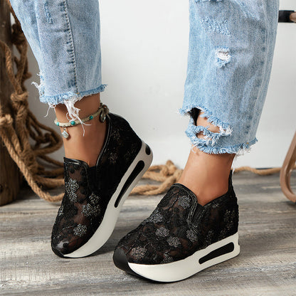 🔥Promotions du début de l'été 🔥Chaussures de sport orthopédiques en maille respirante translucide imprimée à hauteur intérieure pour femmes