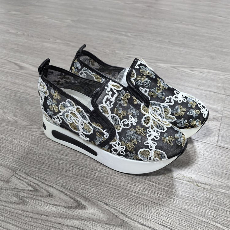 🔥Promotions du début de l'été 🔥Chaussures de sport orthopédiques en maille respirante translucide imprimée à hauteur intérieure pour femmes