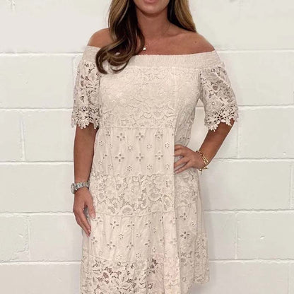 Robe bustier en dentelle ajourée et patchwork pour femme
