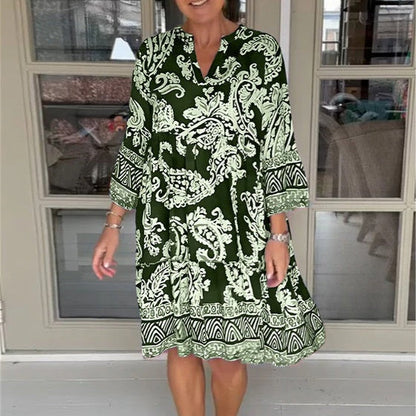 Robe décontractée pour femmes avec col en V et motif floral