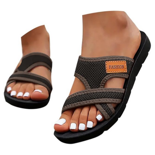 Sandales plates confortables à bout ouvert pour pieds larges
