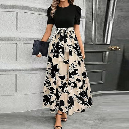 🌸 Soldes de printemps : 49 % de réduction 🌸 Robe d'été pour femme, taille haute, manches courtes, col rond, imprimé floral