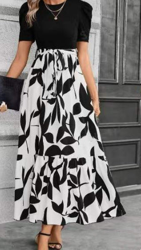 🌸 Soldes de printemps : 49 % de réduction 🌸 Robe d'été pour femme, taille haute, manches courtes, col rond, imprimé floral
