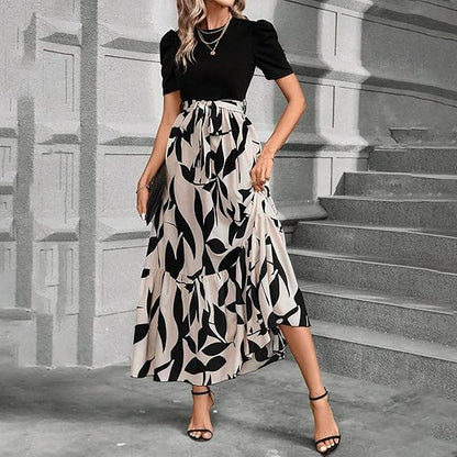 🌸 Soldes de printemps : 49 % de réduction 🌸 Robe d'été pour femme, taille haute, manches courtes, col rond, imprimé floral