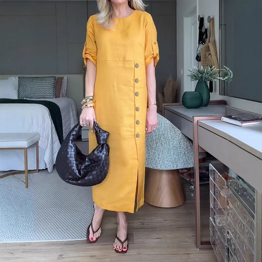 🌸NOUVELLE VENTE CHAUDE✨Robe longue boutonnée à fente latérale pour femme