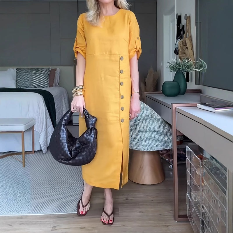 🌸NOUVELLE VENTE CHAUDE✨Robe longue boutonnée à fente latérale pour femme