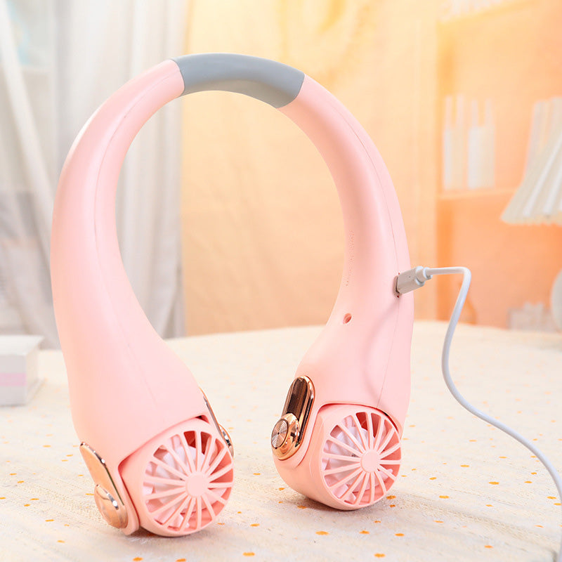 🔥🌪️🍃 VENTE CLIMATISEUR PORTABLE – Ventilateur de Cou à Faible Bruit, Rotatif 360° & Autonomie Longue (Blanc/Rose)