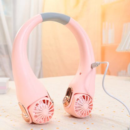 🔥🌪️🍃 VENTE CLIMATISEUR PORTABLE – Ventilateur de Cou à Faible Bruit, Rotatif 360° & Autonomie Longue (Blanc/Rose)
