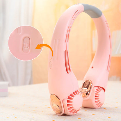 🔥🌪️🍃 VENTE CLIMATISEUR PORTABLE – Ventilateur de Cou à Faible Bruit, Rotatif 360° & Autonomie Longue (Blanc/Rose)