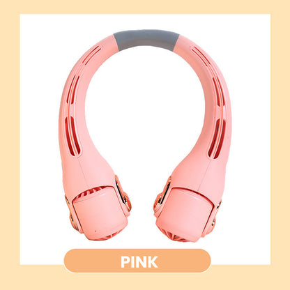 🔥🌪️🍃 VENTE CLIMATISEUR PORTABLE – Ventilateur de Cou à Faible Bruit, Rotatif 360° & Autonomie Longue (Blanc/Rose)