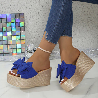 Chaussons pour femmes avec nœud et semelle épaisse
