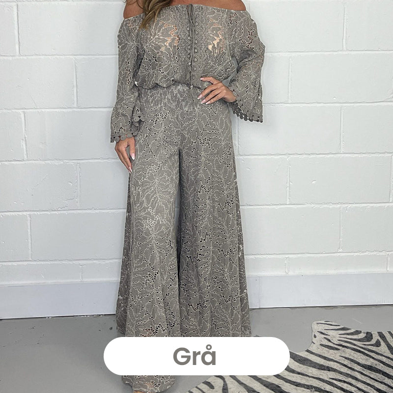⏰ Nouvelle vente chaude 52% de réduction 🎀 Ensemble élégant haut en dentelle et pantalon large - un style sans effort en un seul look !