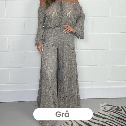⏰ Nouvelle vente chaude 52% de réduction 🎀 Ensemble élégant haut en dentelle et pantalon large - un style sans effort en un seul look !