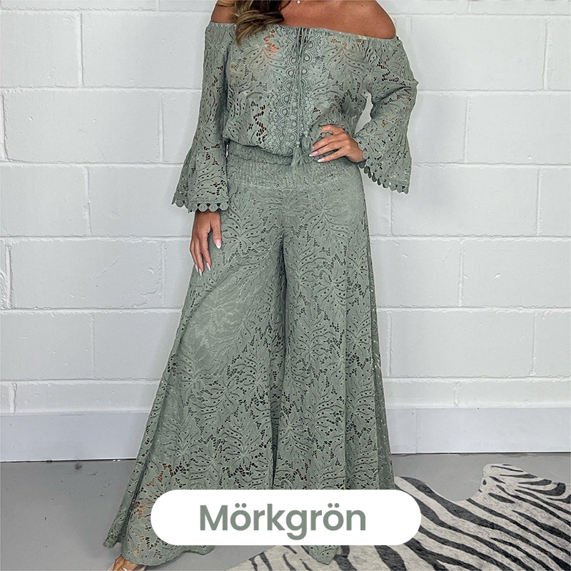 ⏰ Nouvelle vente chaude 52% de réduction 🎀 Ensemble élégant haut en dentelle et pantalon large - un style sans effort en un seul look !