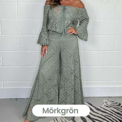 ⏰ Nouvelle vente chaude 52% de réduction 🎀 Ensemble élégant haut en dentelle et pantalon large - un style sans effort en un seul look !
