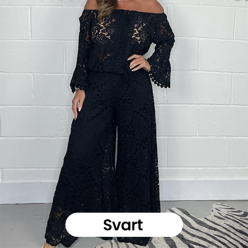 ⏰ Nouvelle vente chaude 52% de réduction 🎀 Ensemble élégant haut en dentelle et pantalon large - un style sans effort en un seul look !