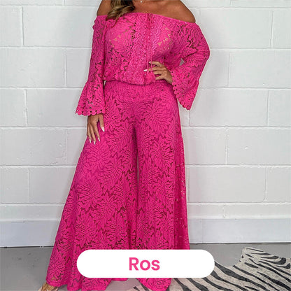 ⏰ Nouvelle vente chaude 52% de réduction 🎀 Ensemble élégant haut en dentelle et pantalon large - un style sans effort en un seul look !