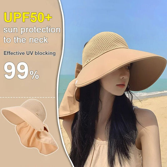 🌞2025 Été Nouveauté👒Chapeau de protection solaire creux à large bord avec châle amovible