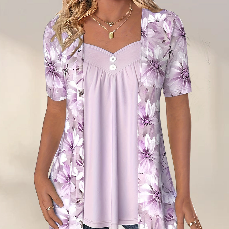 Nouveaux produits👚Top patchwork floral irrégulier pour femmes
