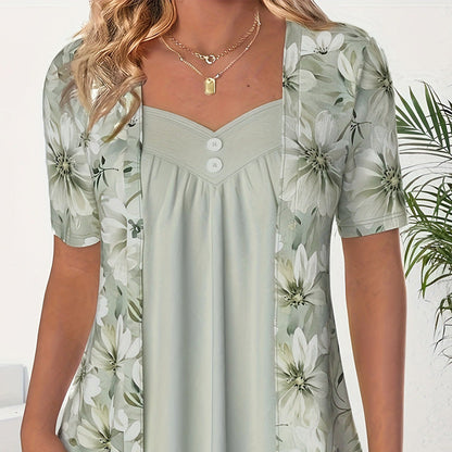 Nouveaux produits👚Top patchwork floral irrégulier pour femmes