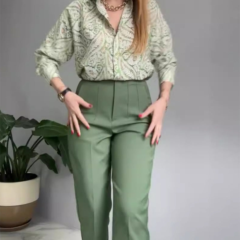 Ensemble 2 pièces chemise imprimée et pantalon à boutons pour femme