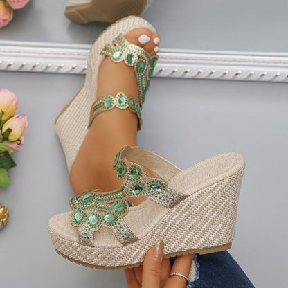 🔥 Hot Sale 🔥Sandales à semelles compensées antidérapantes de luxe avec strass pour femmes