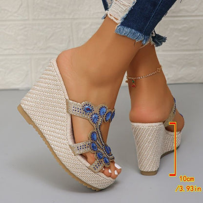 🔥 Hot Sale 🔥Sandales à semelles compensées antidérapantes de luxe avec strass pour femmes
