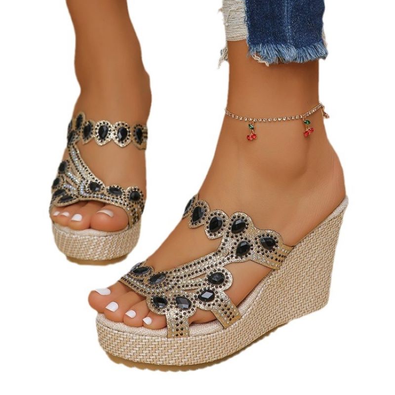🔥 Hot Sale 🔥Sandales à semelles compensées antidérapantes de luxe avec strass pour femmes