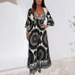Robe longue rétro bohème à col en V profond pour femme
