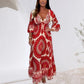 Robe longue rétro bohème à col en V profond pour femme