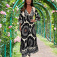 Robe longue rétro bohème à col en V profond pour femme