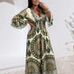 Robe longue rétro bohème à col en V profond pour femme