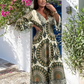 Robe longue rétro bohème à col en V profond pour femme