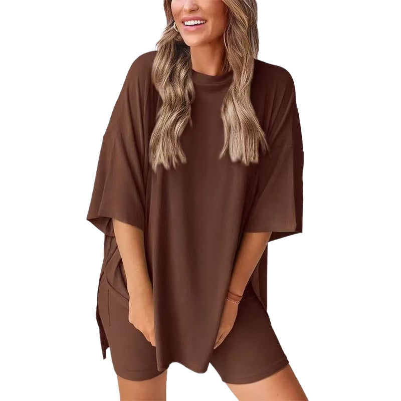 ⏳Durée limitée -50 %💥Ensemble deux pièces ample, tendance, de couleur unie, décontracté avec manches courtes et short