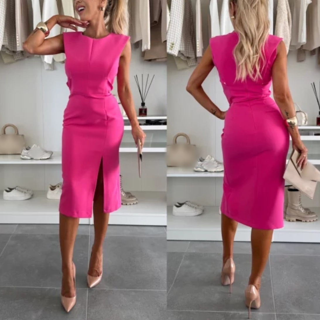 Élégante robe fendue sans manches