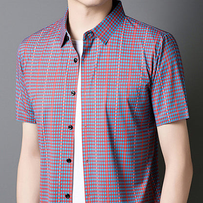 🔥Nouveauté 2025🔥 Chemise à manches courtes pour homme à carreaux rafraîchissante avec boutons