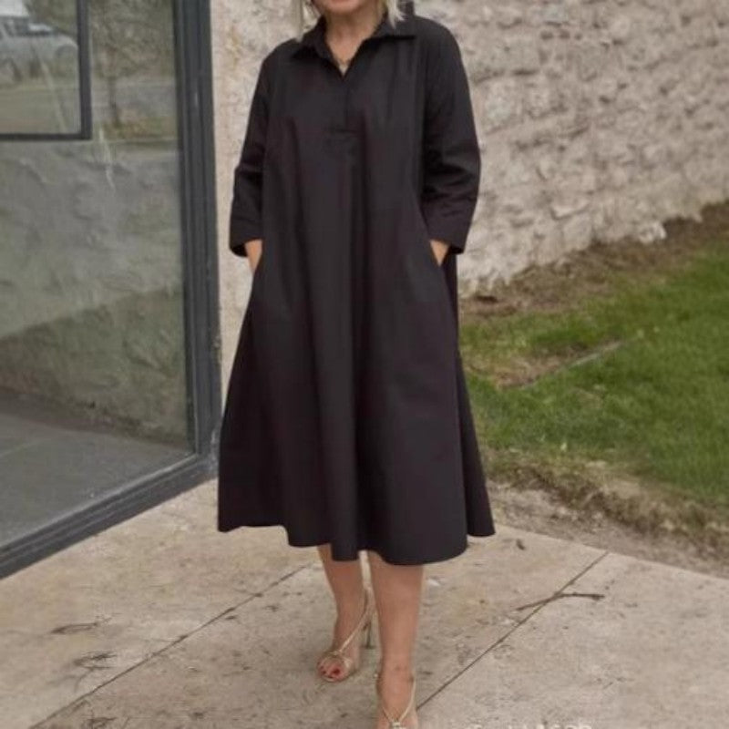 Robe unie décontractée pour femme avec poches pratiques