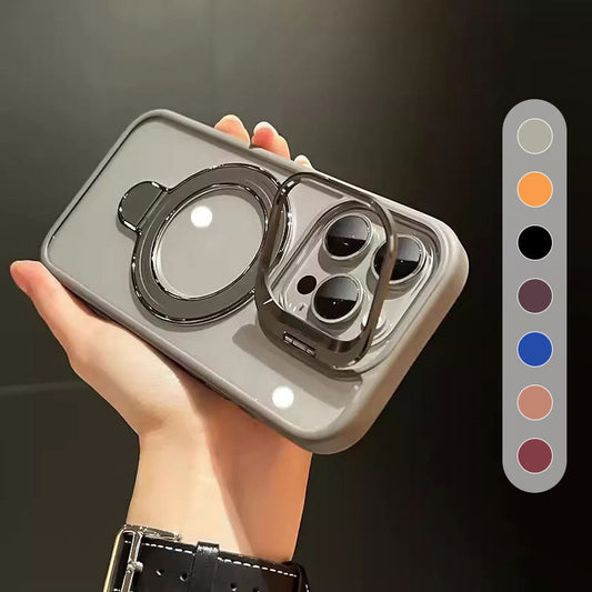 Coque magnétique pour iPhone avec support caché et film protecteur pour objectif